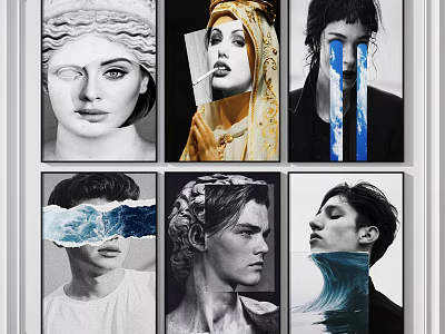 Diverse Artistic Portrait Collection With Collage Monochrome And Colorful Human Figure Artworks 3d model