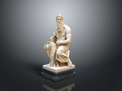 White Marble Seated Statue Figure With Scroll In Hand On Dark Base 3d model