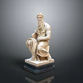 White Marble Seated Statue Figure With Scroll In Hand On Dark Base 3d model