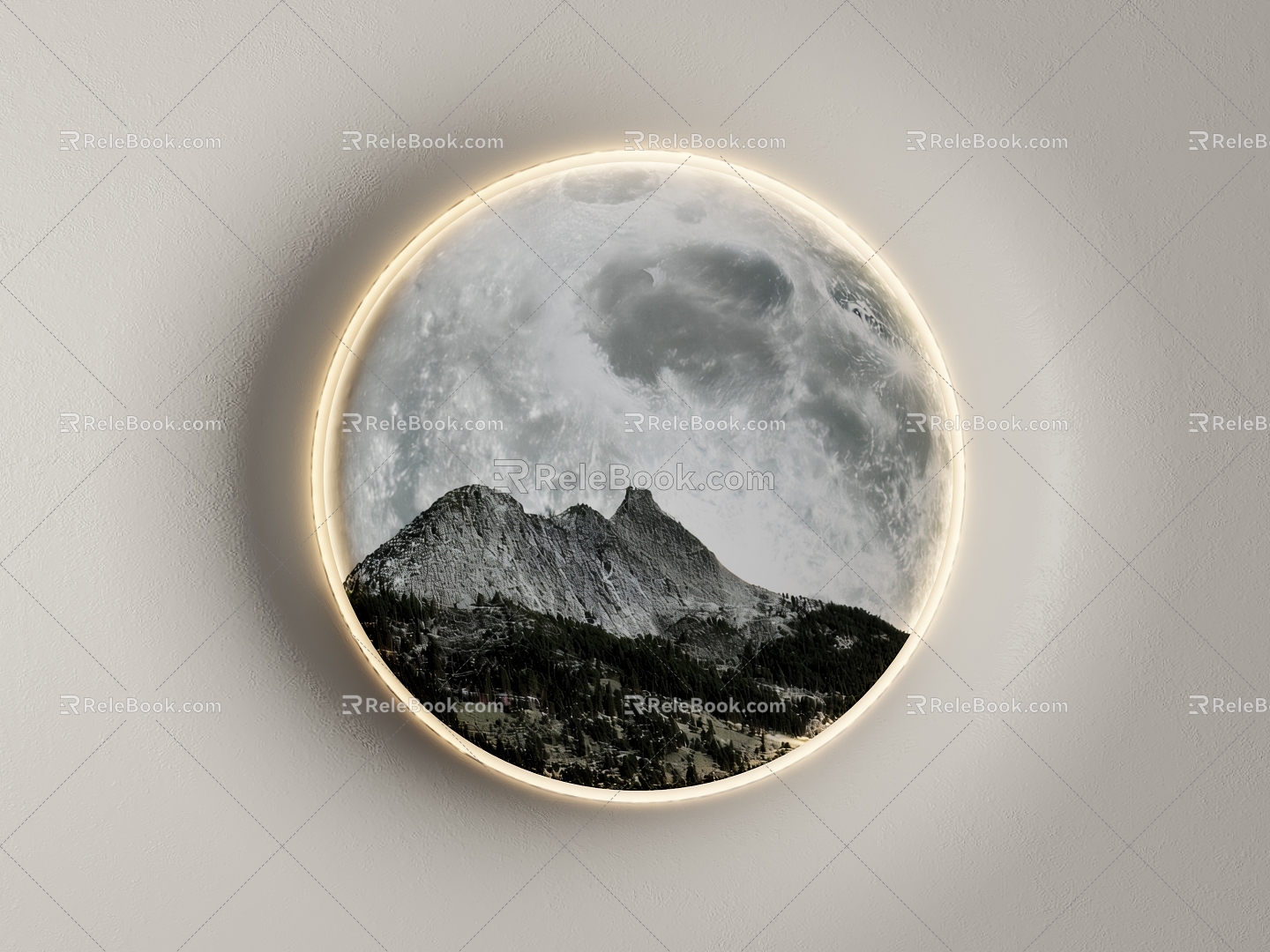 Landscape painting moon wall lamp moon plaster lamp 3d model