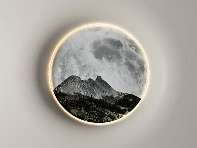 Modern Circular Wall Light With Moon Mountain Pattern And Illuminated Edge For Indoor Decor 3d model