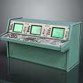 Industrial Control Console With Three Green Displays And Control Panel Buttons