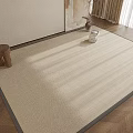 Beige Square Area Rug with Black Border on Wooden Floor with Sunlight and Small Stool