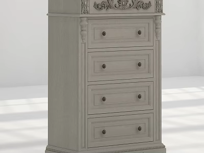 White Classic Chest of Drawers with Four Drawers and Carved Top Design 3d model