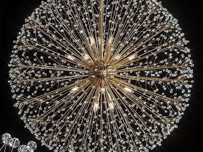 Dandelion Shaped Crystal Chandelier With Golden Metal Frame And Sparkling Lighting 3d model