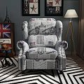 Single Sofa With Newspaper Pattern American Flag Union Jack And Floor Lamp In Living Room