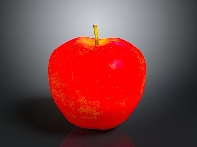 Fresh Red Shiny Apple With Yellow Stem On Grey Background 3d model