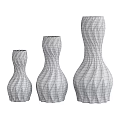 White Decorative Vase Set With Wavy Texture And Three Different Sizes 3d model