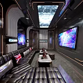 Modern Luxury KTV Room Interior Design With Double Large Screens Black Leather Sofas Starry Ceiling