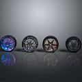 Alloy Car Wheels In Various Colors Blue Silver Copper Black Displayed Together
