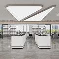 Modern Public Office Space With Glass Partitions Corridor Desks Bookshelves And Marble Flooring