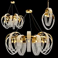 Luxury Modern Gold Chandelier with Circular Rings and Transparent Crystal Beads Design