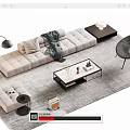 Modern Living Room Beige Sofa Coffee Table Set With Gray Rug And Floor Lamp