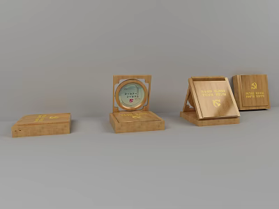 Hand Carved Wooden Sculpture Display Cases With Circular Artwork And Engraved Boxes 3d model