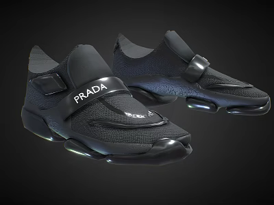 Prada Black Modern Shoes With Breathable Mesh Velcro Strap And Illuminated Sole 3d model