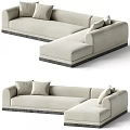 Modern Beige Upholstered Sectional Sofa With Soft Pillows And Dark Bottom Base 3d model