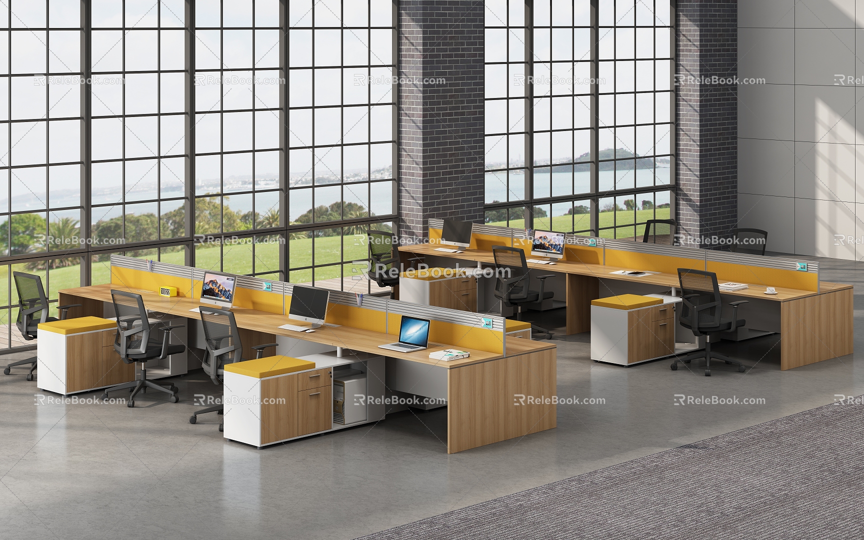 Open Office Area Desk Workstation Staff Office with Bed Workstation Financial Office Office Staff Office Screen Workstation Screen 3d model