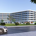 Modern School Building With White Exterior Large Windows Greenery And Open Plaza