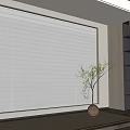 White Blinds Covering Window in Modern Room with Wooden Wall and Potted Plant