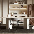 Modern Restaurant Interior Design With Dining Table Chairs And Decorative Shelves 3d model