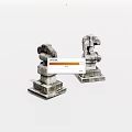 Two Gray Tone Stone Abstract Landscape Sculptures With Complex Structures Square Bases And White Background 3d model