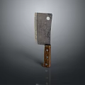 Durable Kitchen Knife With Wooden Handle And Metal Rivets Featuring Worn Blade