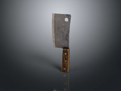 Durable Kitchen Knife With Wooden Handle And Metal Rivets Featuring Worn Blade 3d model