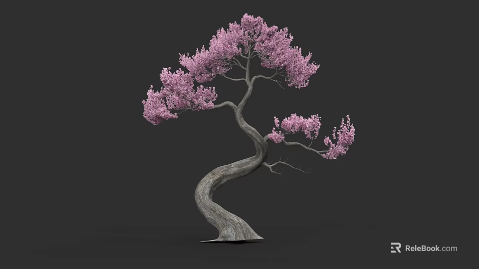Decorative Arbor Tree With Curved Trunk And Pink Blossoms In Elegant Shape 3d model 