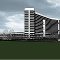 Modern High Rise Building Complex With Glass Facade Connected Towers And Green Area