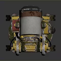 Vintage Household Tool Featuring Yellow Red Components Metal Structure And Rotating Wheels Dial