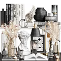 Elegant Decorative Ornament Set With Classical Sculpture Head Angel Wings Books Dried Flowers And Vases