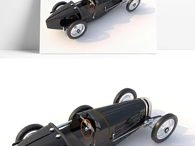 Vintage Black Race Car Model With Classic Design And Steering Wheel 3d model
