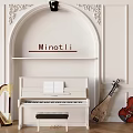 Elegant White Carved Wall Interior With Minotti Archway Piano Harp Violin And Mandolin