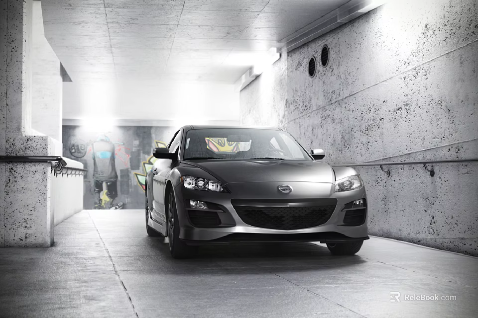Black Mazda Sports Car Parked In Industrial Style Tunnel With Concrete Walls And Lighting 3d model 