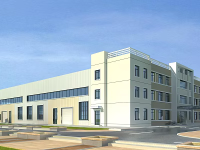 Modern Industrial Factory Building With Multi Story Structure And Large Glass Windows 3d model