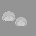 Two White Hemispherical Sculptures with Geometric Line Carving and Interior Sculptural Elements 3d model