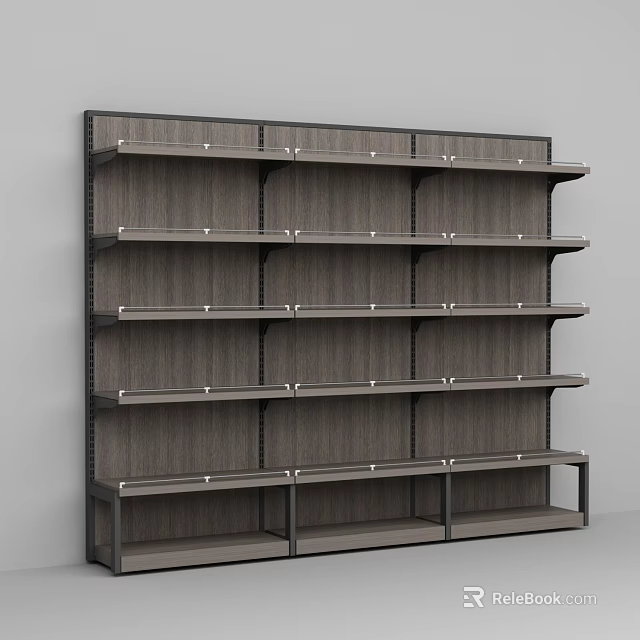 Modern Display Shelf With Multiple Wooden Layers And Metal Frame Structure 3d model