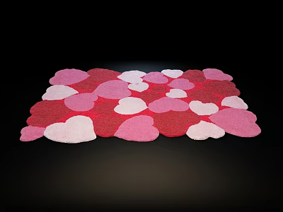 Heart Pattern Shaped Decorative Rug in Red Pink and White Colors 3d model