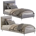 Modern Single Bed with Upholstered Headboard and Neutral Tones Bedding Design 3d model