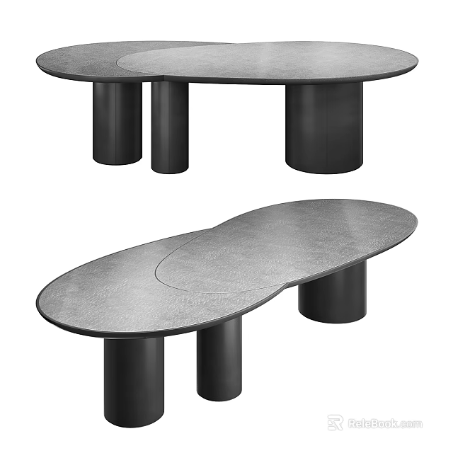 Modern Oval Dining Table With Sleek Surface And Black Cylindrical Support Legs 3d model 