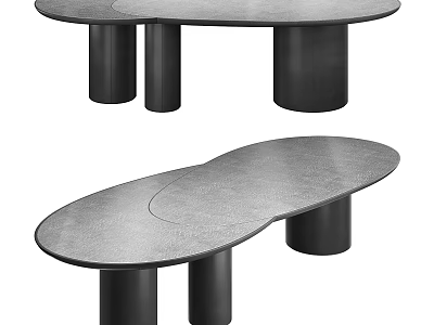 Modern Oval Dining Table With Sleek Surface And Black Cylindrical Support Legs 3d model
