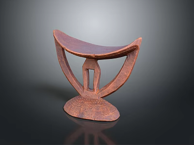 Artisanal Handcrafted Wooden Stool With Curved Top And Unique Base Structure 3d model