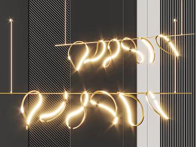 Modern Golden Curved Chandelier With Illuminated Elegant Curves in Contemporary Interior 3d model