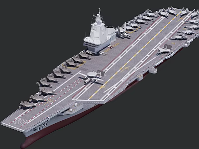 Large Aircraft Carrier Naval Ship with Fighter Jets on Flight Deck and Command Tower 3d model