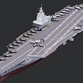 Large Aircraft Carrier Naval Ship with Fighter Jets on Flight Deck and Command Tower
