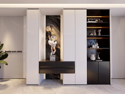 Modern Entryway Hallway Interior Design With Storage Cabinets Console Table And Decorative Sculptures 3d model