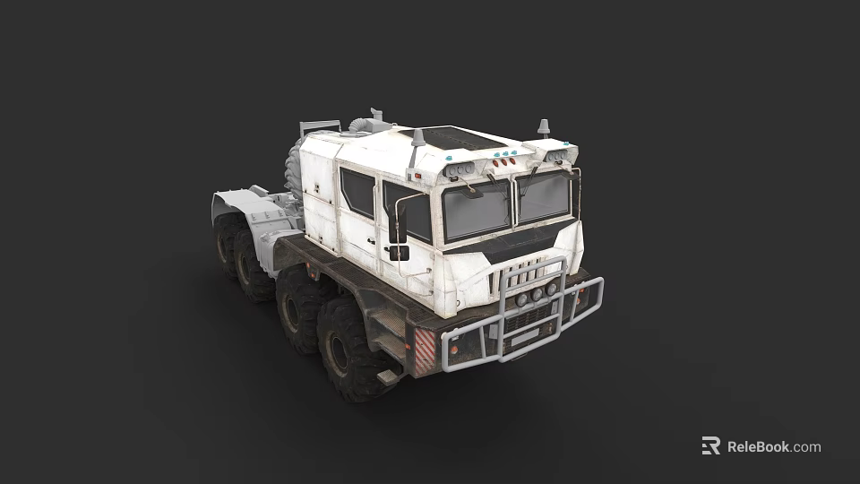 White Heavy Duty Off Road Truck With Multiple Wheels Metal Bumper And Roof Lights 3d model 