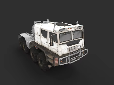 White Heavy Duty Off Road Truck With Multiple Wheels Metal Bumper And Roof Lights 3d model