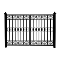 Wrought Iron Double Door Gate With Ornate Patterns And Classic Railing Design