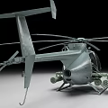 Military Helicopter Model With Rotor Cockpit Landing Gear And Mounted Equipment